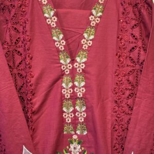 Maroon Embroidered Kurta