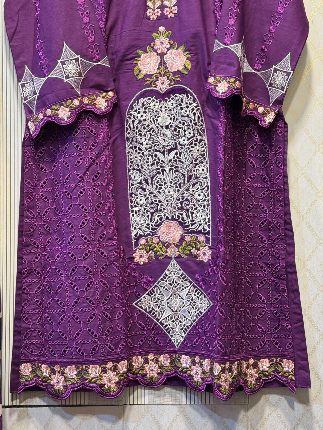 Purple Embroidered Cutwork Suit - Image 2