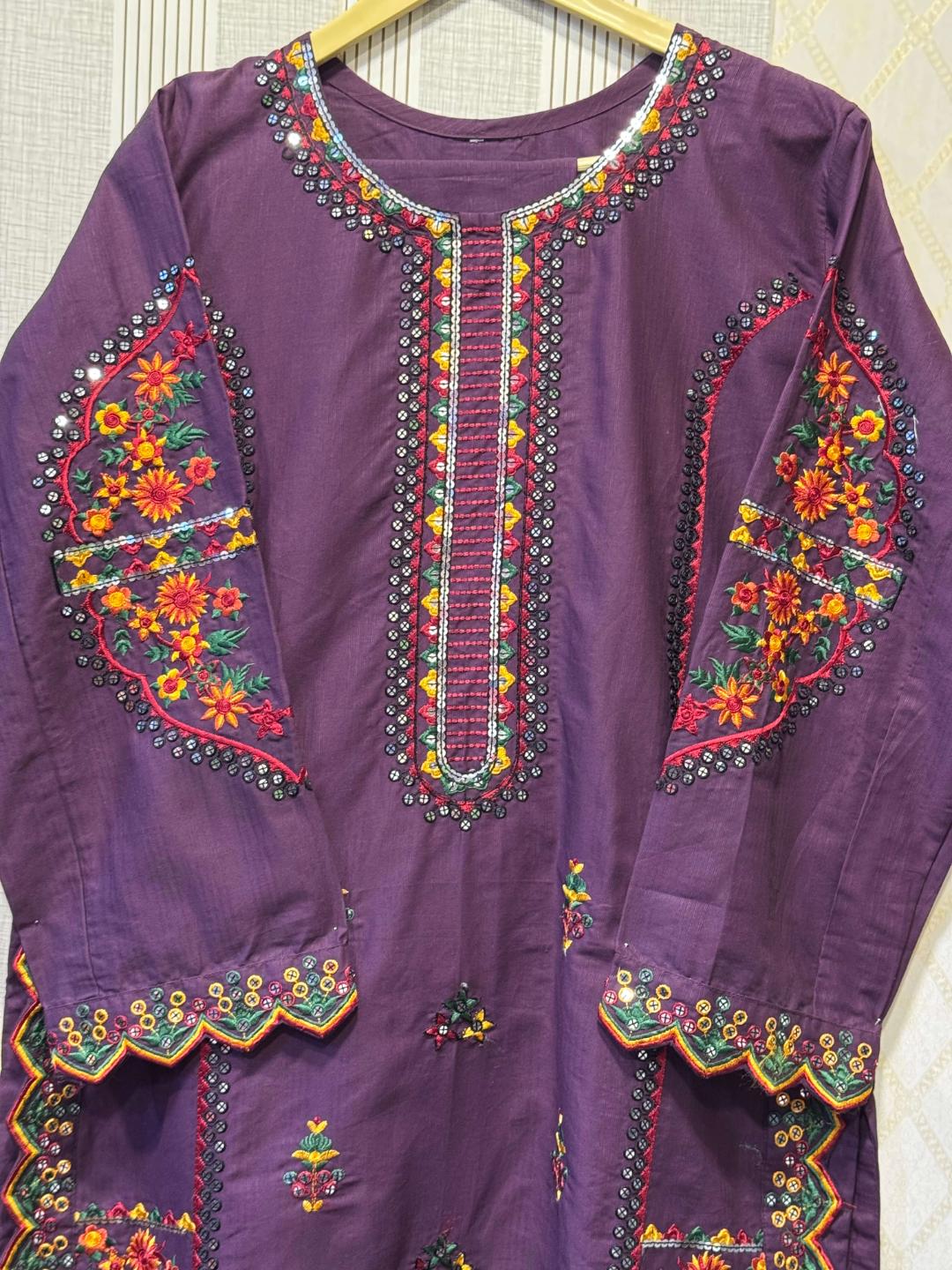 Regal Purple Mirror-Work Kurta