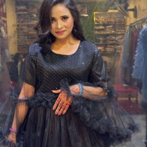 Black Ruffled Net Frock